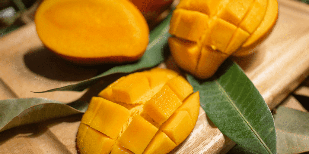 Mango sticky rice close-up