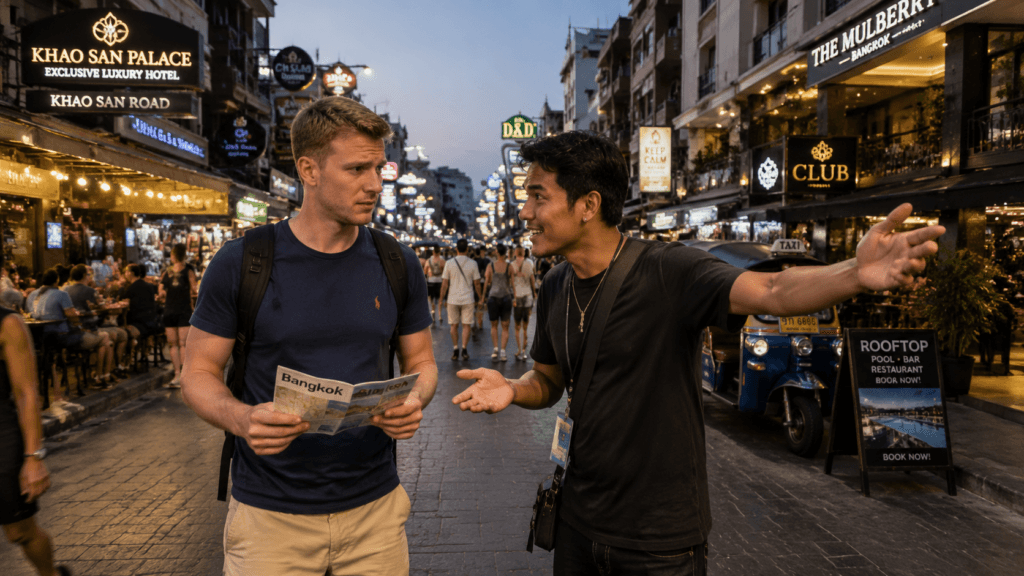 Bangkok street (Khao San Road or similar tourist area)