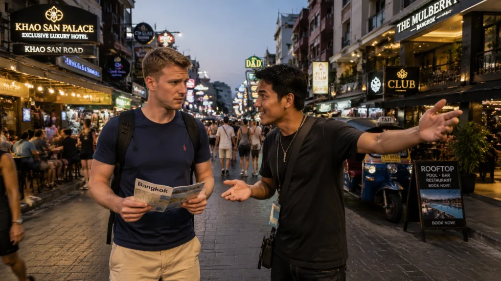 Bangkok street (Khao San Road or similar tourist area)