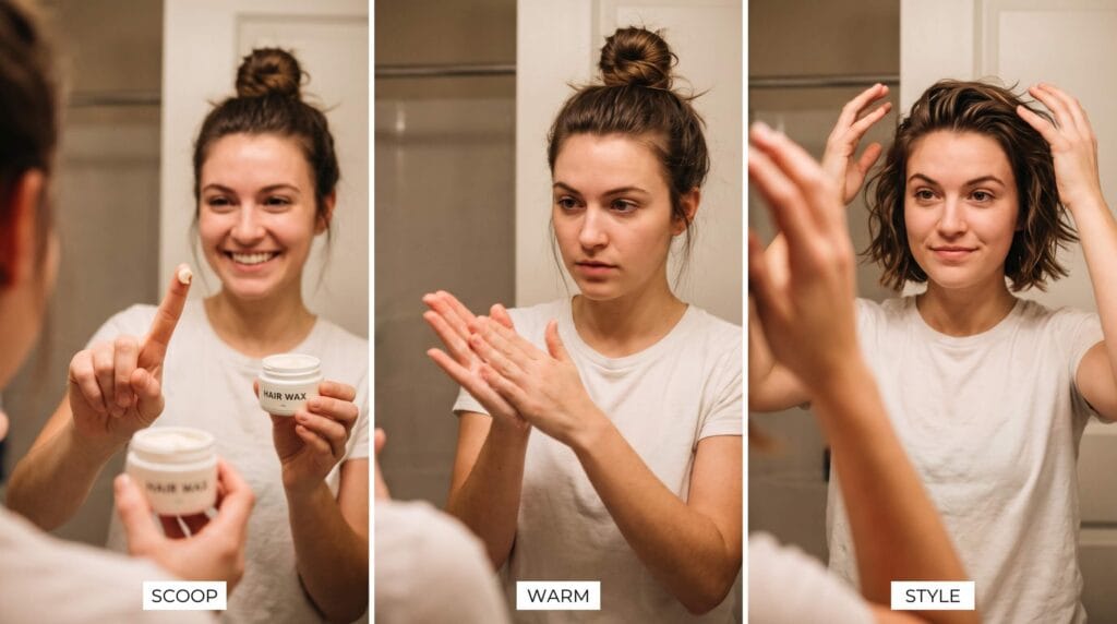influencer demonstrating how to apply hair styling wax correctly for humid tropical weather
