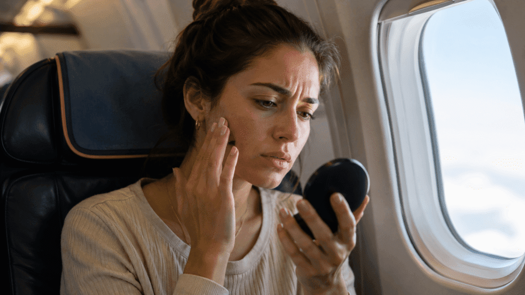 hydrating sheet mask on airplane
