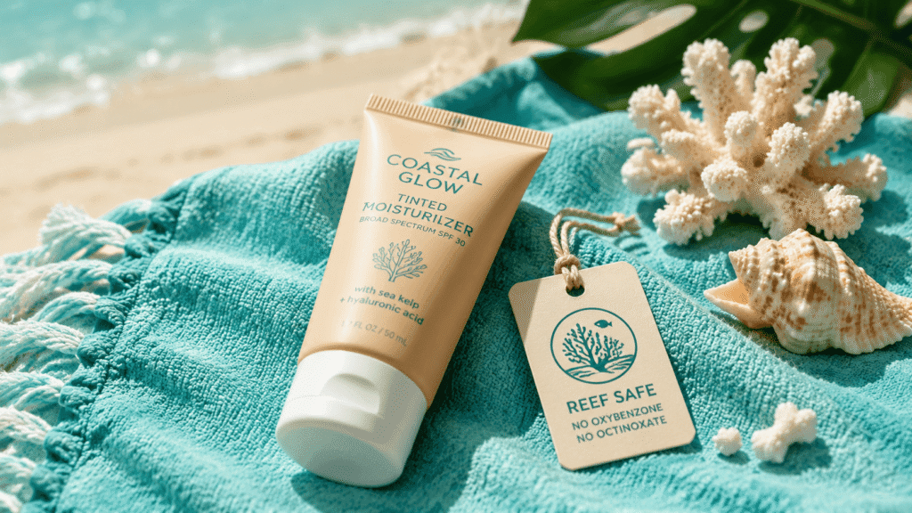 mineral SPF tinted moisturizer reef safe for tropical ocean travel