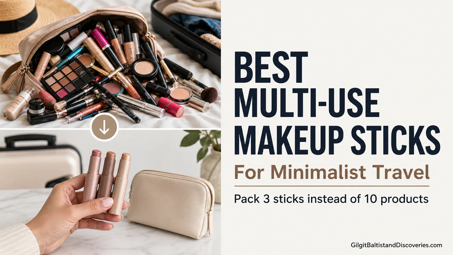 multi-use makeup sticks in travel pouch