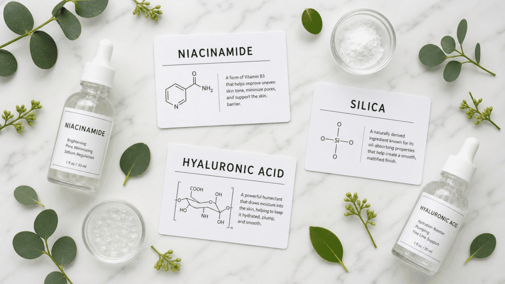 non greasy tinted moisturizer ingredients niacinamide silica for humid skin
