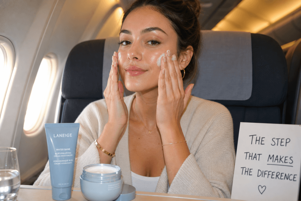 influencer applying light moisturizer on her skin
