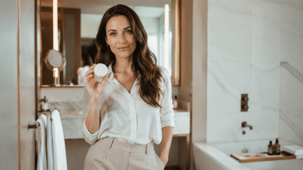 women Holding solid shampoo bar