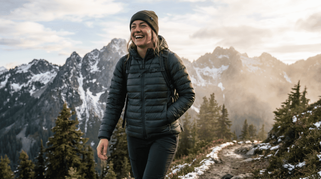 traveler properly dressed with lightweight jacket exploring destination comfortably and happily