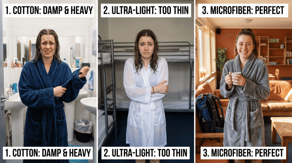 backpacker testing comparing 7 different lightweight robes on hostel stays