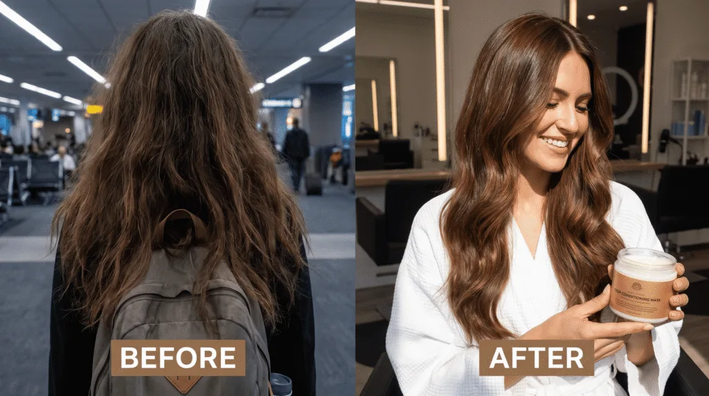 Hair before and after deep conditioning treatment - moisture transformation