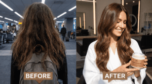 Hair before and after deep conditioning treatment - moisture transformation