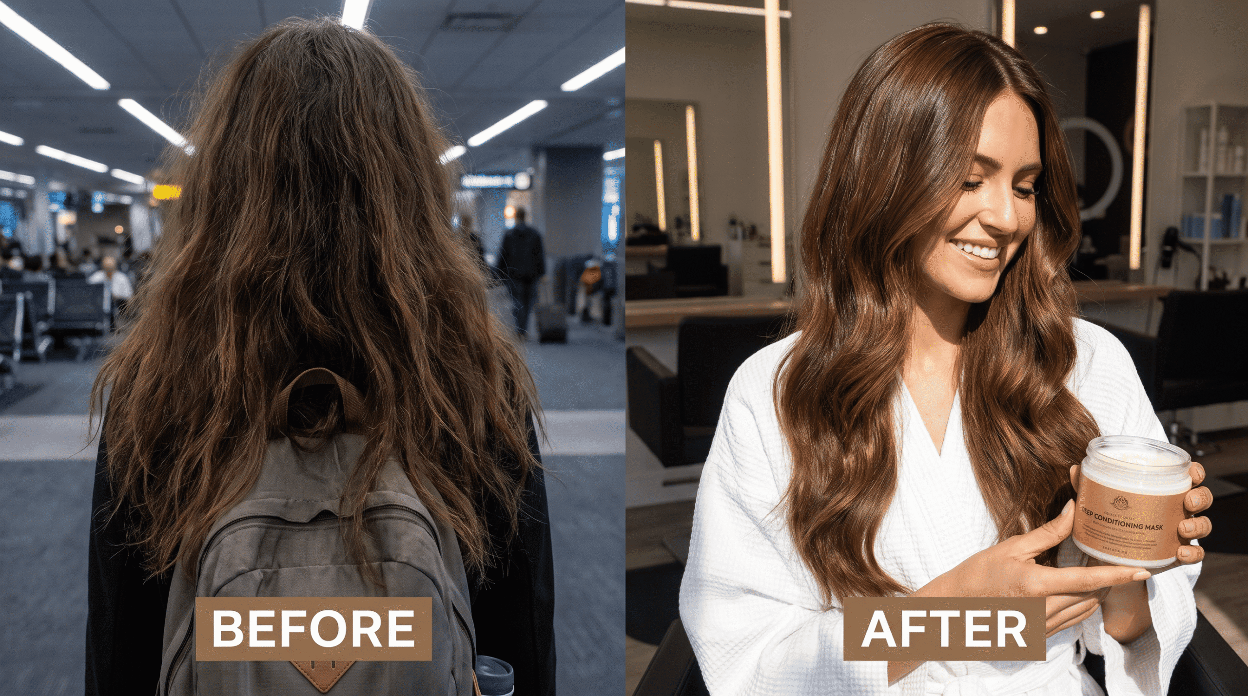 Hair before and after deep conditioning treatment - moisture transformation