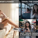 travel influencer showing difference between home charging outlets vs travel situations