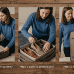 traveler demonstrating proper shoe organizer packing technique step by step process