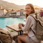 travel influencer actually enjoying travel because she has the right travel bag