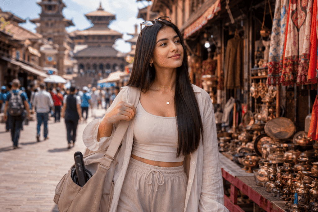 traveler with perfectly straight sleek hair exploring destination confidently feeling put-together