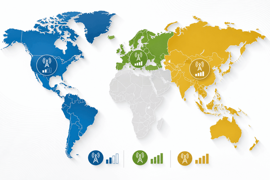 World map showing portable WiFi hotspot performance analysis across Europe Asia and Americas regions