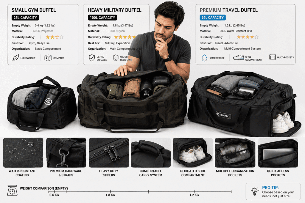 traveler testing comparing 8 different duffel bags on real travel trips