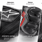 Side-by-side comparison of standard glove versus engineered touring glove showing comfort design differences