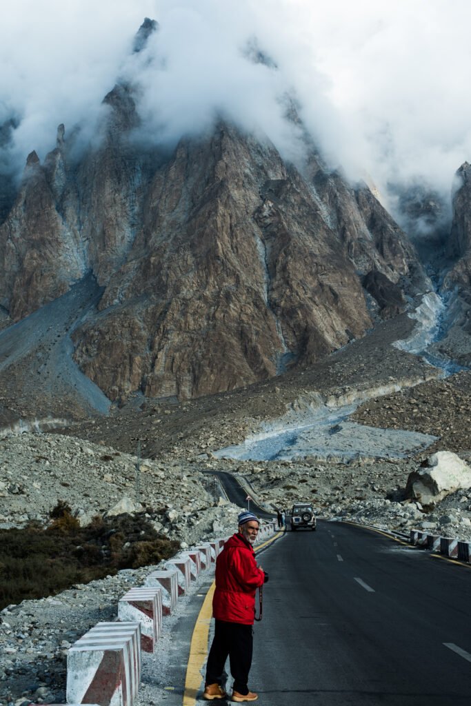 Road near the Batura Glacier on the Karakoram Highway in Gojal, Upper Hunza