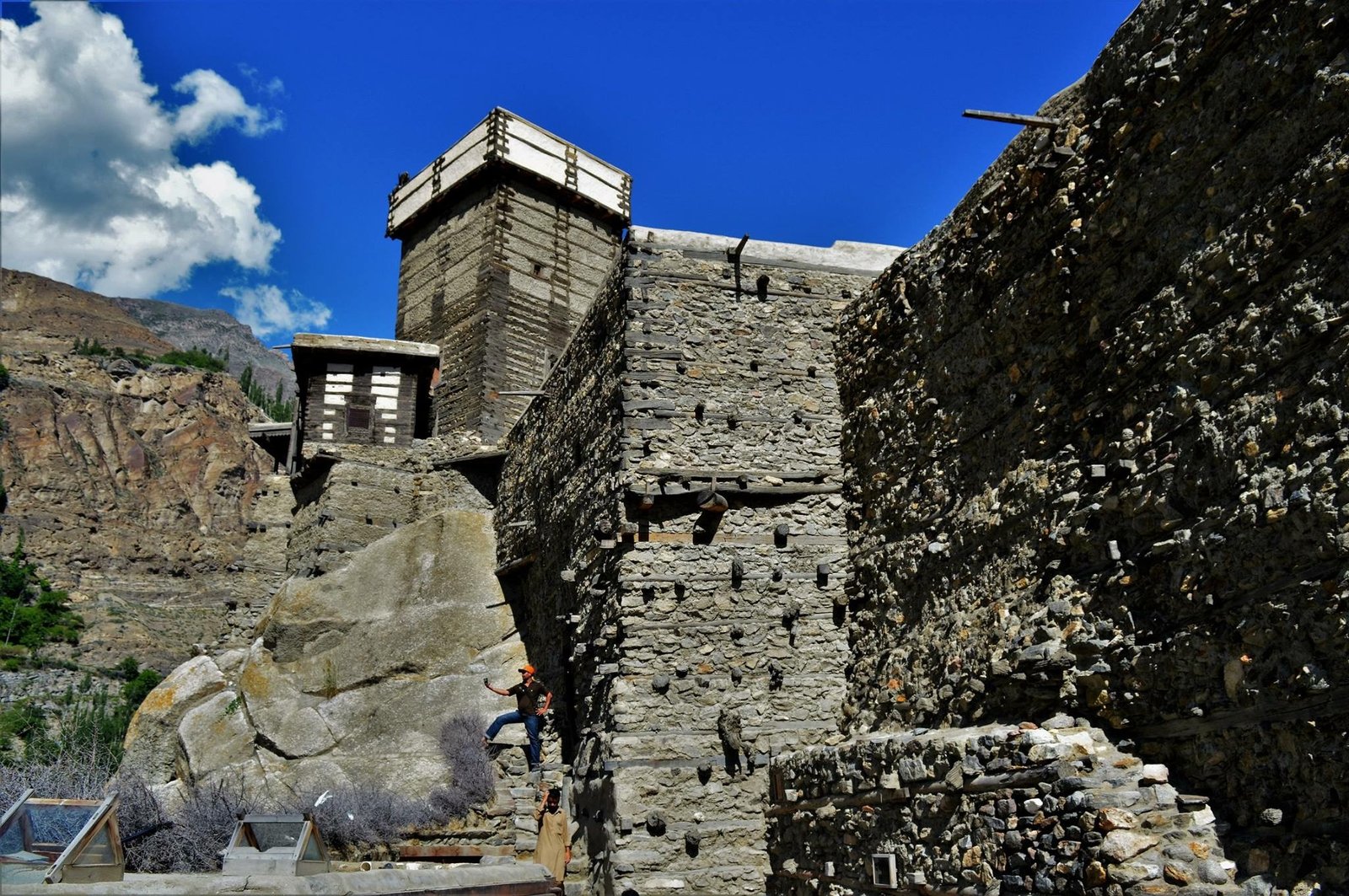 Altit Fort's stone tower and walls in Hunza Valley