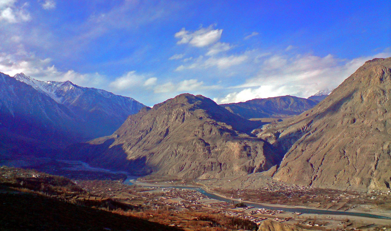 Gilgit city and river valley in Gilgit-Baltistan at about 1,500 metres above sea level