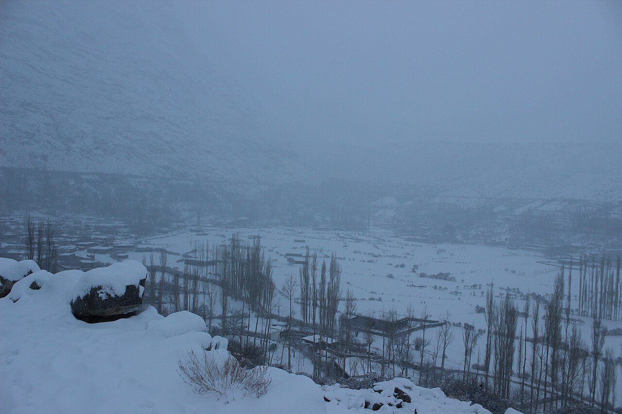 Snow-covered Gojal Valley in winter, Gilgit-Baltistan.