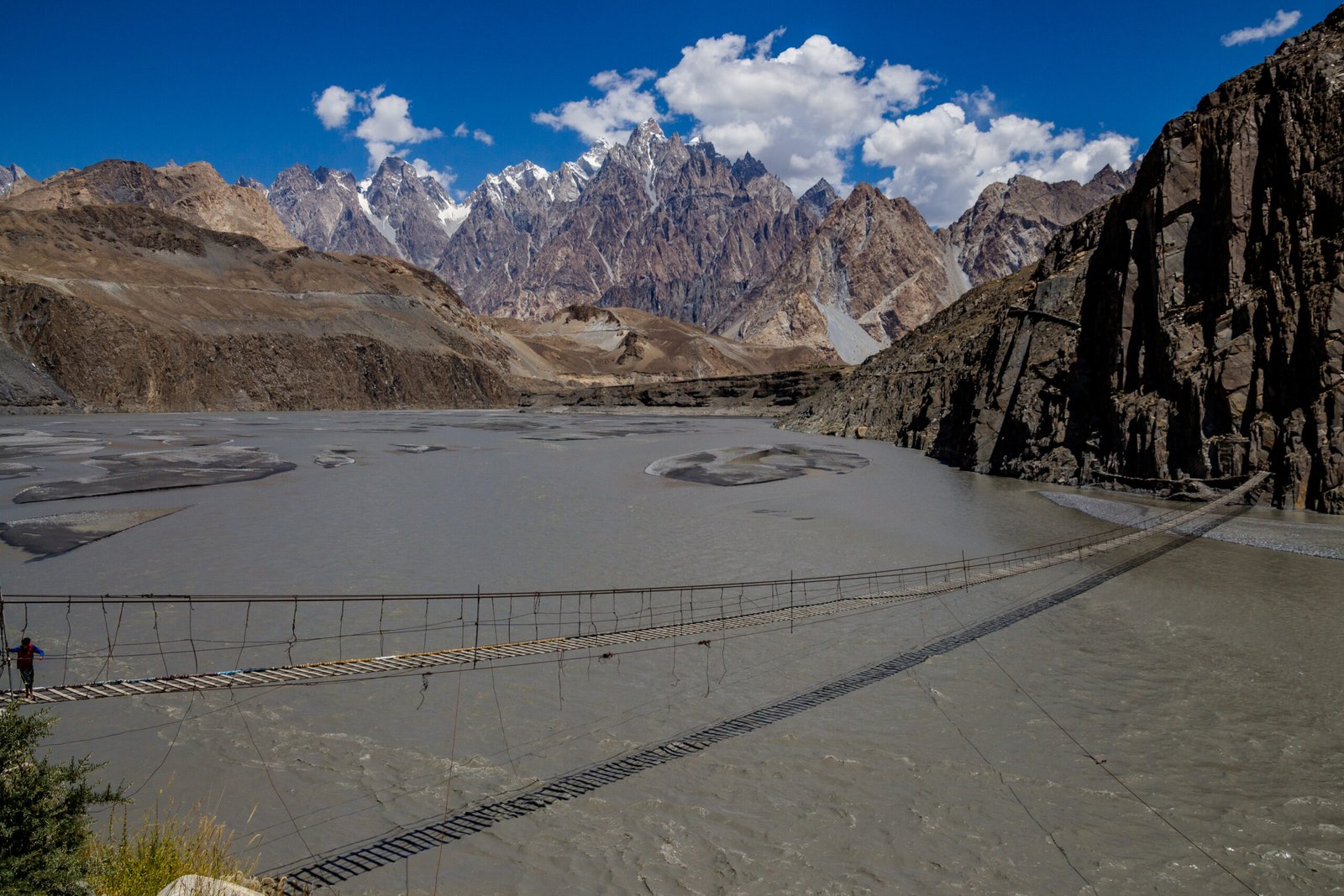 The Hussaini Suspension Bridge spanning the Hunza River in Gojal, Upper Hunza.