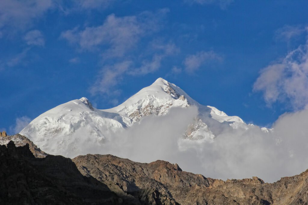 Rakaposhi peak rising above the Karakoram Highway near Hunza