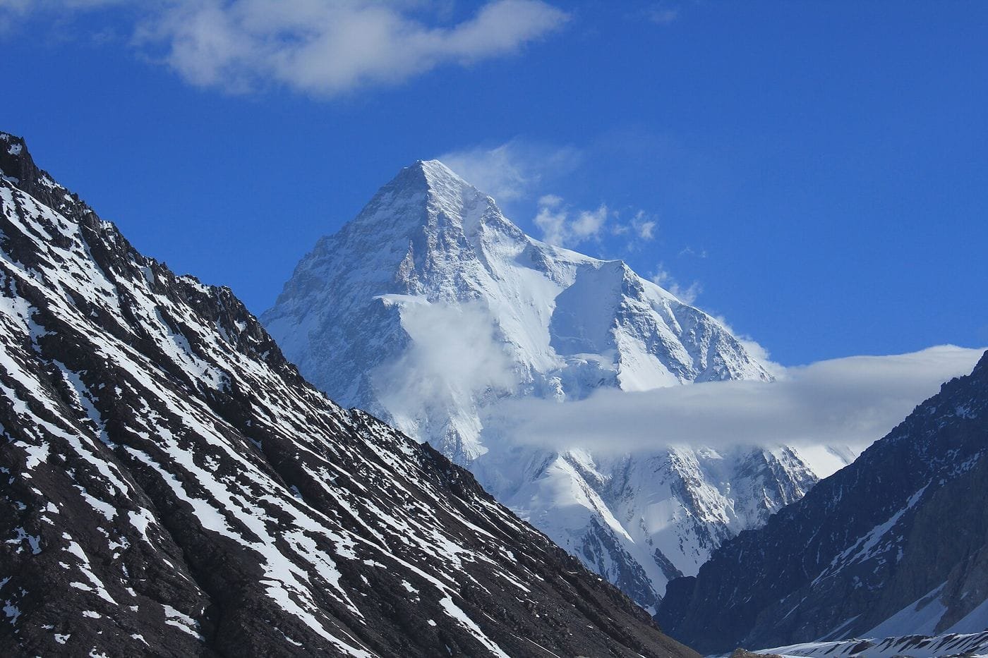 K2 summit pyramid seen from Concordia on the K2 base camp trek in Pakistan