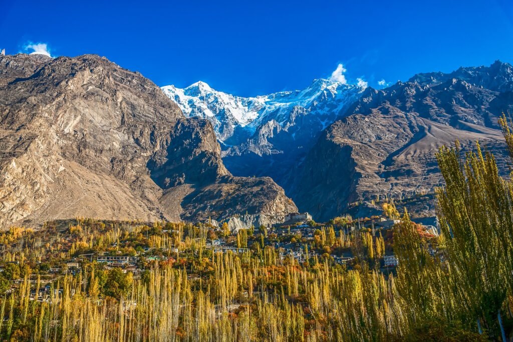 Autumn colours in Karimabad below Baltit Fort, Hunza Valley.