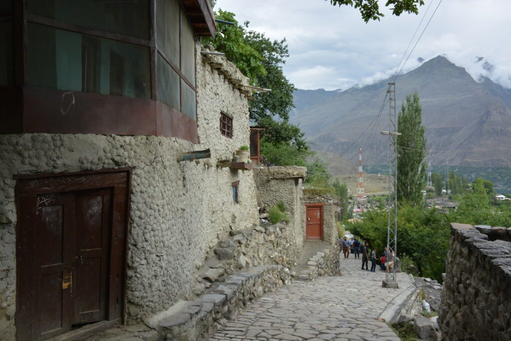 Cobbled lane with stone houses in Karimabad, Hunza Valley