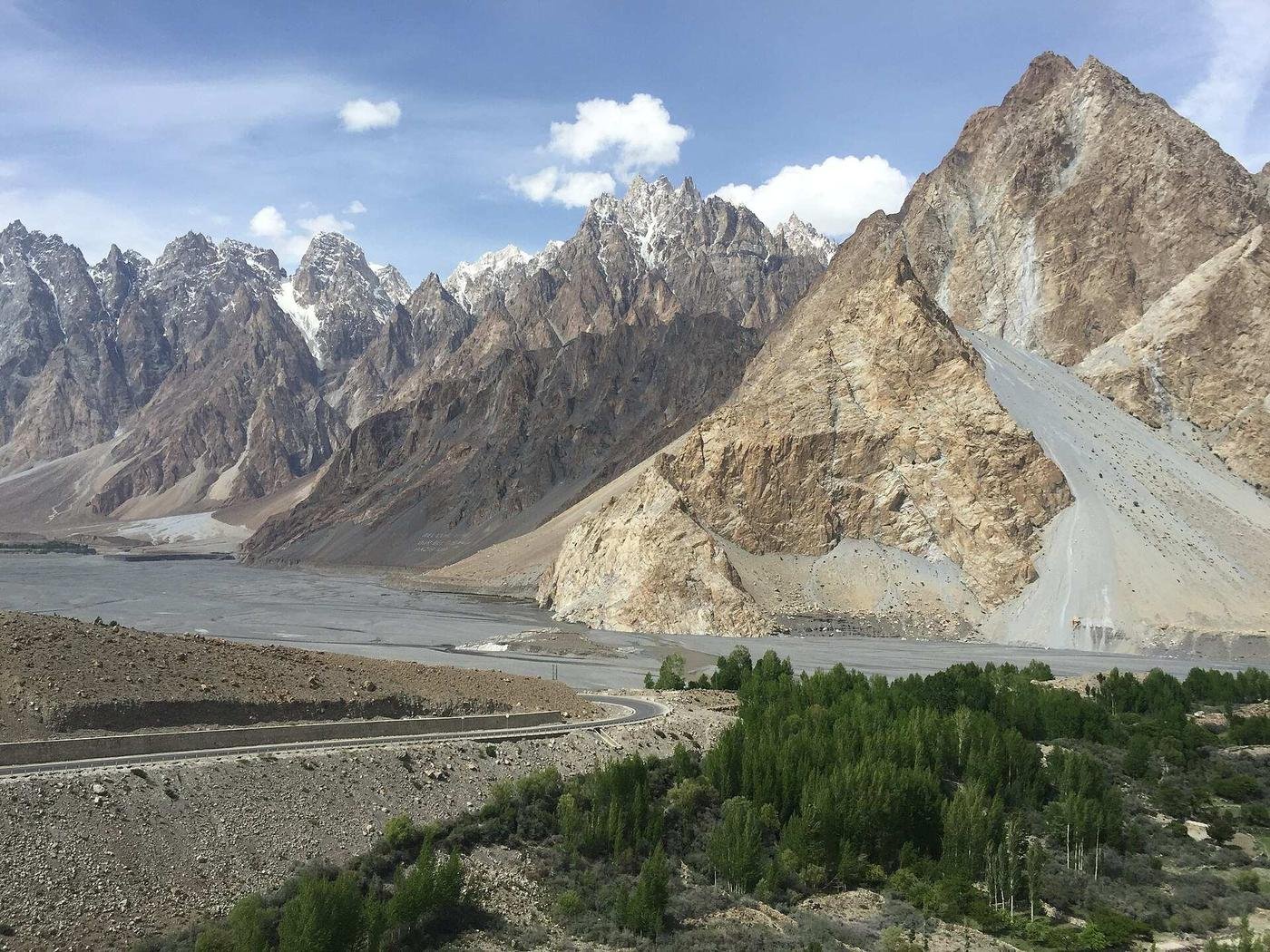 The jagged Passu Cones above the Karakoram Highway in Upper Hunza, Pakistan