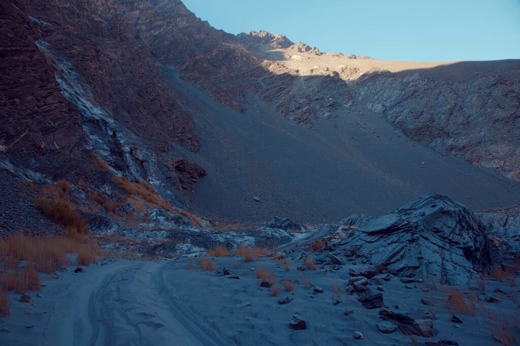 Narrow jeep road beside the Shimshal River gorge on the way to Shimshal village